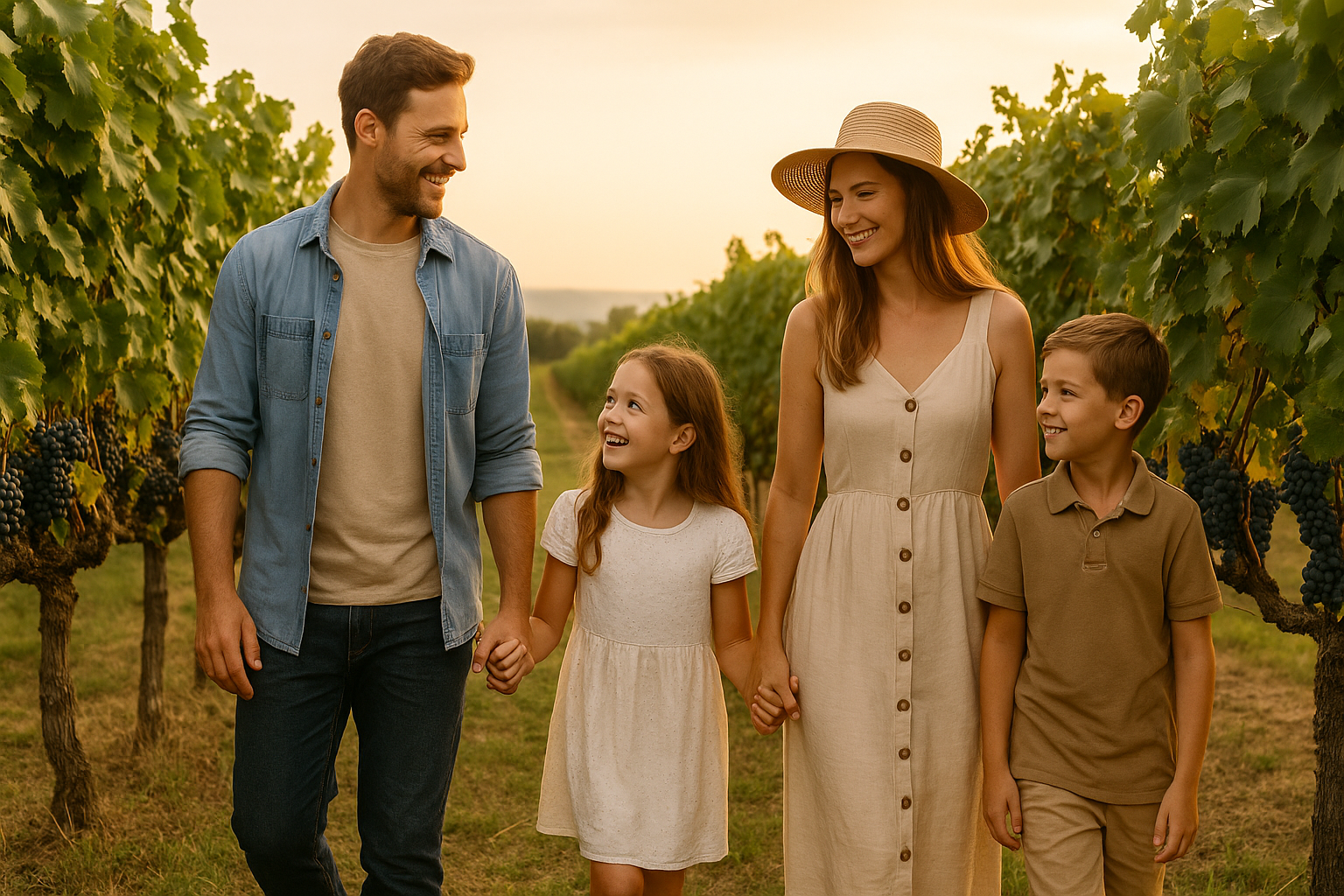 Walking in vineyard